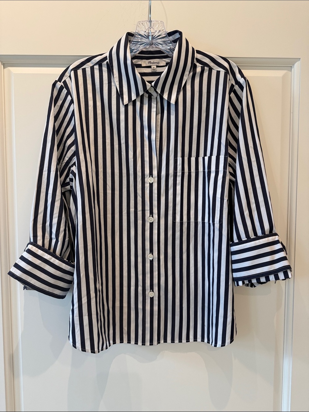 Madewell Navy and White Vertical Stripe Button-Down Shirt - NWOT Size S